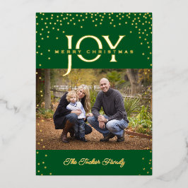 JOY Gold Confetti auf Green Mercury Christmas Foto Folien Feiertagskarte