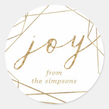 Joy Gold Geometric Holiday Classic Round Sticker