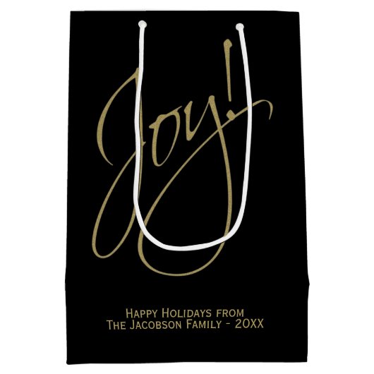 Joy! Gold Script Typografie Minimaler Schwarzer Ur Mittlere Geschenktüte (Rückseite)