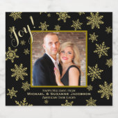 Joy! Goldene Schneeflocken mit festlichem Foto Bierflaschenetikett (Einzelnes Label)