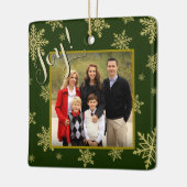 Joy! Goldschneeflocken Hunter Green Holiday Foto Keramikornament (Links)