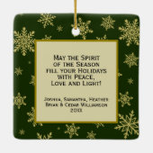 Joy! Goldschneeflocken Hunter Green Holiday Foto Keramikornament (Rückseite)