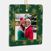 Joy! Goldschneeflocken Hunter Green Holiday Foto Keramikornament (Rechts)