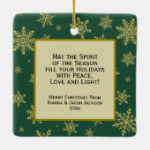 Joy! Goldschneeflocken Hunter Green Holiday Foto Keramikornament (Rückseite)