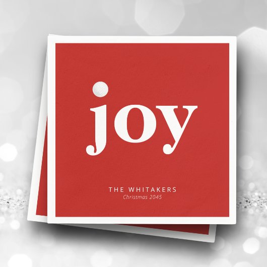 Joy Golf Holiday Personalized Name Typography Red Serviette