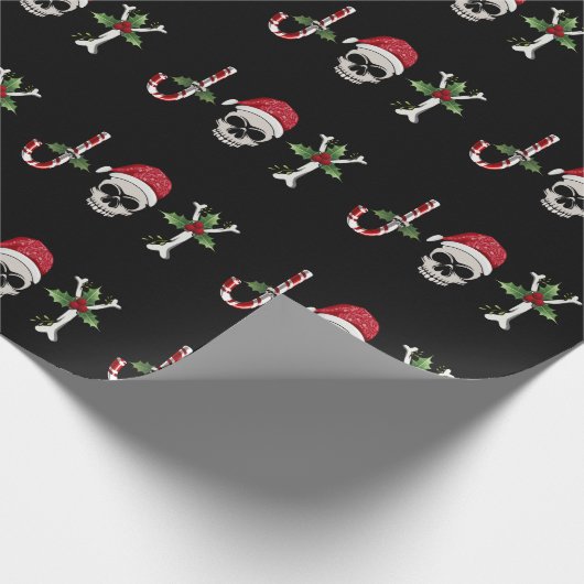 Joy Gothic Skull Holly Weihnachtsfeiertag Geschenkpapier (Ecke)