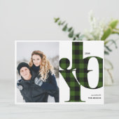 Joy | Green Buffalo Kariertes Foto Urlaub Einladung (Stehend Vorderseite)