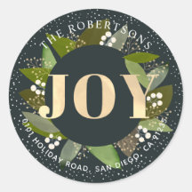 JOY Green Foliages Navy Blue Address Sticker