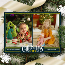 JOY Green Gold Script Minimalistisch Foto Weihnach