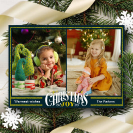 JOY Green Gold Script Minimalistisch Foto Weihnach Feiertagskarte