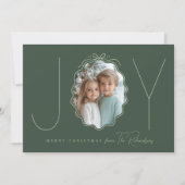 JOY Green Simple Bow Foto Weihnachtskarte Feiertagskarte (Vorderseite)