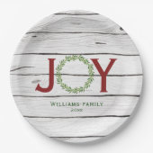 Joy Greenery Wreath Familie Weihnachten Pappteller (Vorderseite)