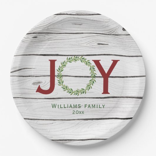 Joy Greenery Wreath Familie Weihnachten Pappteller (Vorderseite)
