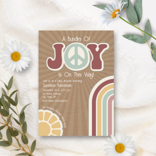 Joy Groovy Peace Mute Cardstock Baby Einladung