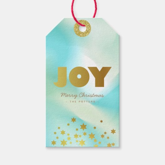 Joy | Grüne Pastel und Gold Geschenkanhänger (Vorderseite)