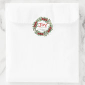 Joy Handwritten Script Name Red Christmas Wreath Runder Aufkleber (Tasche)