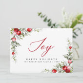 Joy Happy Holidays Botanical Berry Greeting Card (Stehend Vorderseite)