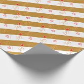 Joy Heart Pattern on Striped Golden & White Wrappi Geschenkpapier (Ecke)