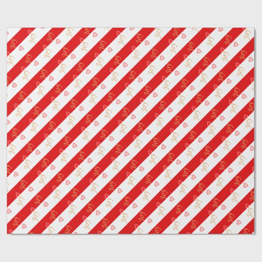Joy Heart Pattern on Striped Red and White Geschenkpapier (Flach)