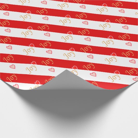 Joy Heart Pattern on Striped Red and White Geschenkpapier (Ecke)