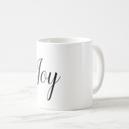 Joy Holiday Minimal White Elegante Text Kaffeetasse (VorderseiteRechts)