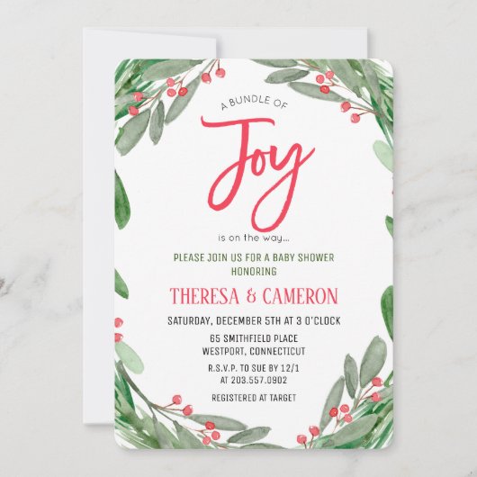 Joy Holiday Mistletoe Babydusche Einladung (Vorderseite)