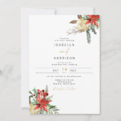 JOY Holiday Poinsettia Winter Red Floral Wedding Einladung (Vorderseite)