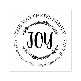 Joy Holiday Round Rücksendeadresse Briefmarke Gummistempel