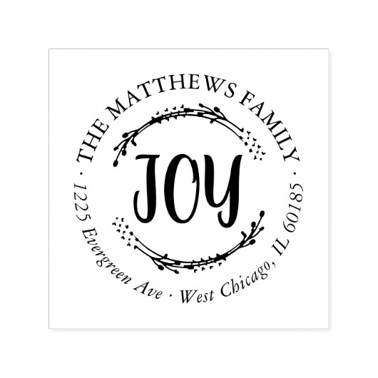 Joy Holiday Round Rücksendeadresse Briefmarke Permastempel (Design)