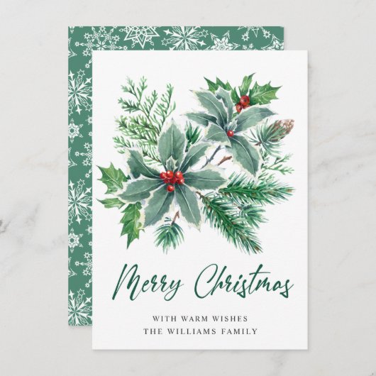 JOY Holly Berry Branch Weihnachtsgrüßen Feiertagskarte (Vorne/Hinten)