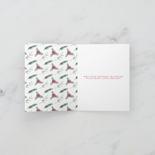 "Joy" Holly Branches Foto Weihnachten (Innenseite)