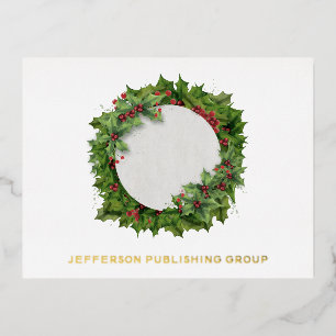 Joy Holly Wreath Modernes Corporate Business Folien Feiertagspostkarte