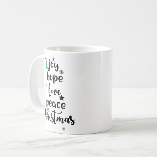 Joy Hope Liebe Peace Christmas Funny Kaffeetasse (Vorderseite Links)