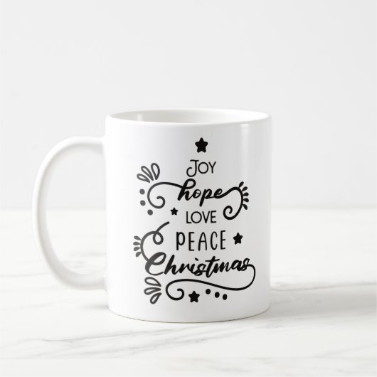 Joy Hope Liebe Peace Christmas Print Modern White Kaffeetasse (Links)