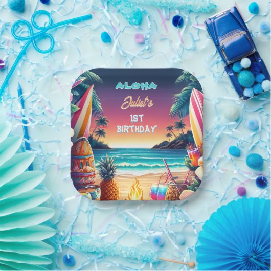 Joy hula Luau Surf aloha hawaiian 1. Pappteller (Party)