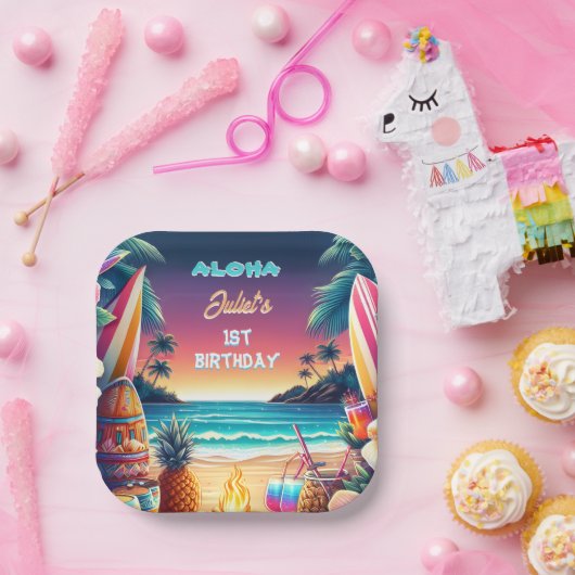 Joy hula Luau Surf aloha hawaiian 1. Pappteller (Party)