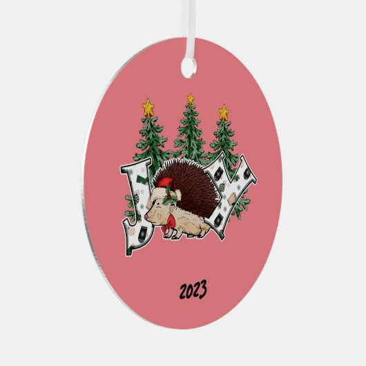 Joy Igel Christmas Ornament Aus Metall (Vorderseite Rechts)