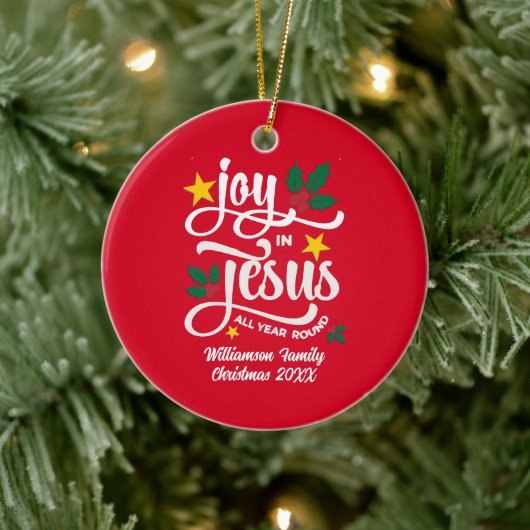 JOY IN JESUS Family Name Christian Christmas Keramik Ornament (Baum)