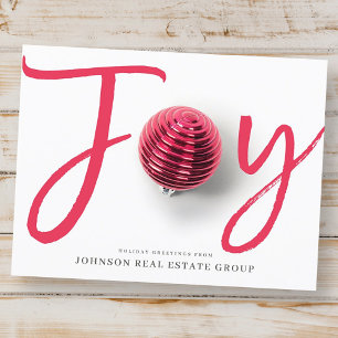 Joy in Script und Ornament   Feierliche Grüße Feiertagspostkarte