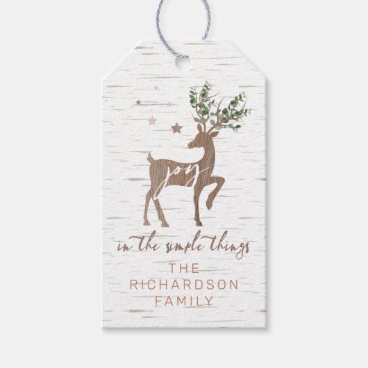 Joy in the Simple Things Birch Bark Woodgrain Hirs Geschenkanhänger (Vorderseite)