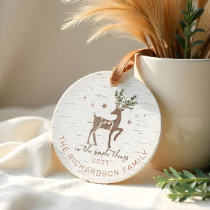 Joy in the Simple Things Birch Bark Woodgrain Hirs Keramik Ornament