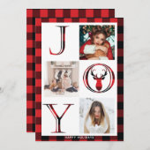 Joy Kariert 3 Foto Collage Feiertagskarte (Vorne/Hinten)