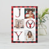 Joy Kariert 3 Foto Collage Feiertagskarte (Stehend Vorderseite)