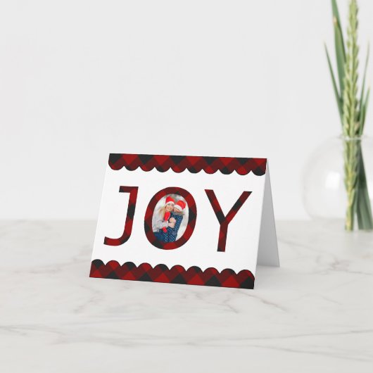Joy kariert Foto Feiertagskarte (Vorderseite)