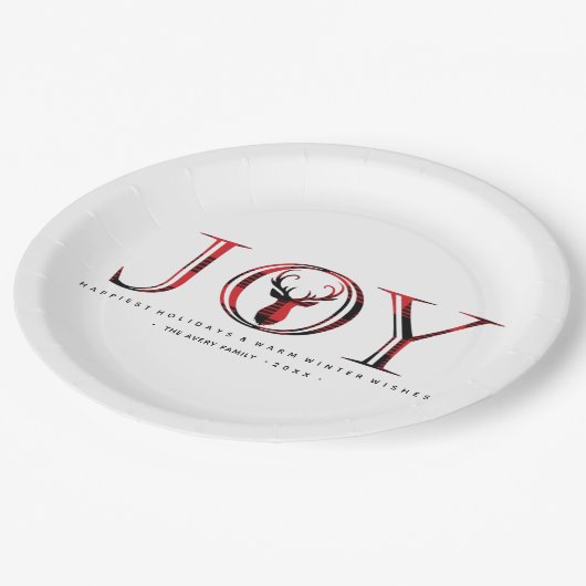 Joy Kariert Personalisierte Weihnachten Pappteller (Schrägansicht)