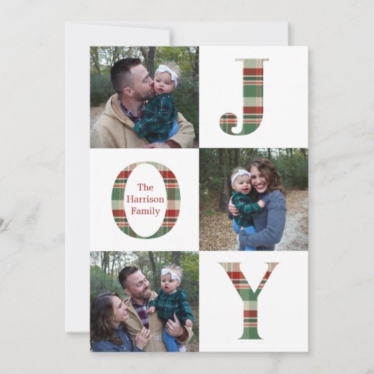 Joy Kariert Three Picture Holiday Card Einladung (Vorderseite)
