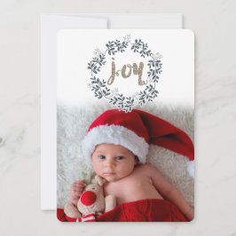 JOY Leaf Wreath Rustic Festival Holiday Foto Card Feiertagskarte