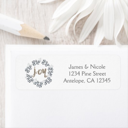JOY Leaf Wreath Rustic Holiday Address Labels (Insitu)