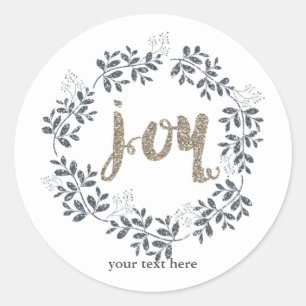 JOY Leaf Wreath Rustic Holiday Silver Gold Sticker