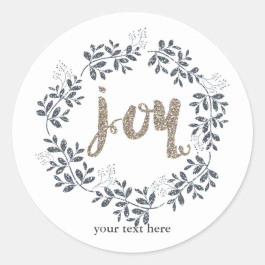 JOY Leaf Wreath Rustic Holiday Silver Gold Sticker (Vorderseite)